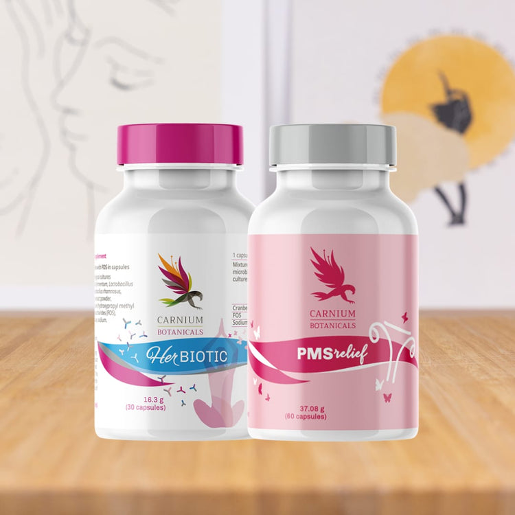 Balíček "Pokojný PMS a menštruácia bez bolesti" (Her Biotic + PMS Relief) -10%